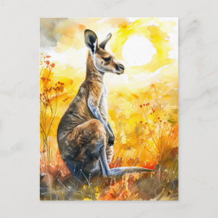Watercolor Kangoeroe bij Zonsondergang Briefkaart