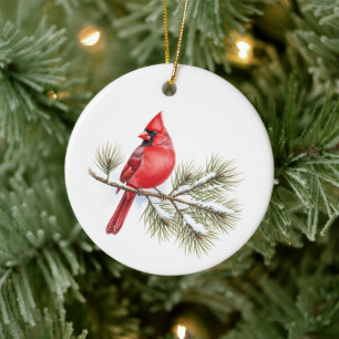 Watercolor Kardinaalvogelliefhebber Kerstvakantie Keramisch Ornament