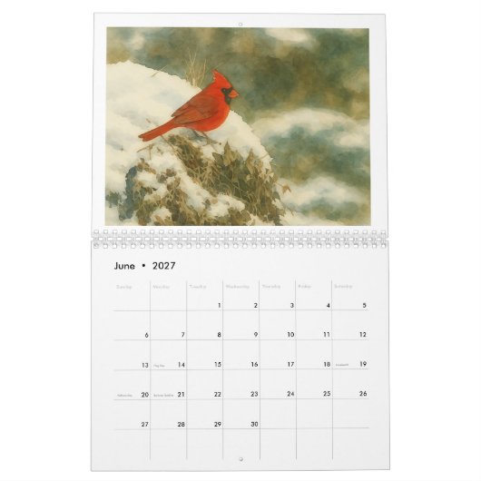 Watercolor Kardinalen 2026 Kalender (Jun 2027)