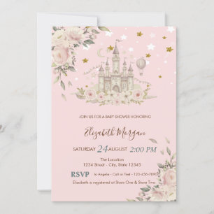 Watercolor Kasteel,Bloemen,Gouden Sterren Baby Sho Kaart