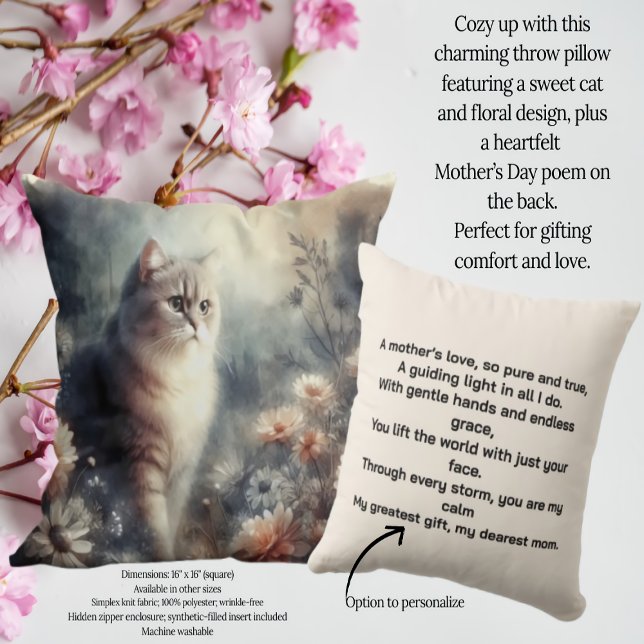 Watercolor Kat & Bloemen - Een Moeders Liefde Kussen (Creator heeft geüpload)
