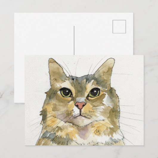 Watercolor Kat Briefkaart (Voorkant / Achterkant)