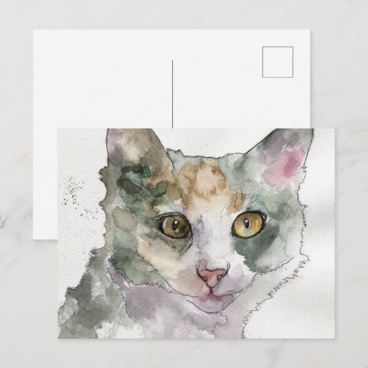 Watercolor Kat Briefkaart (Voorkant / Achterkant)