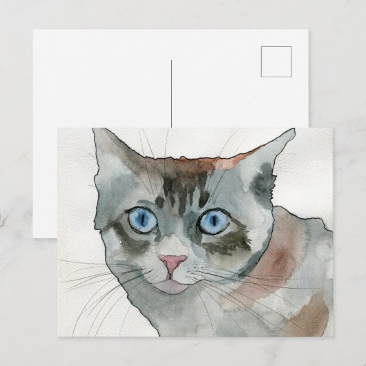 Watercolor Kat Briefkaart (Voorkant / Achterkant)