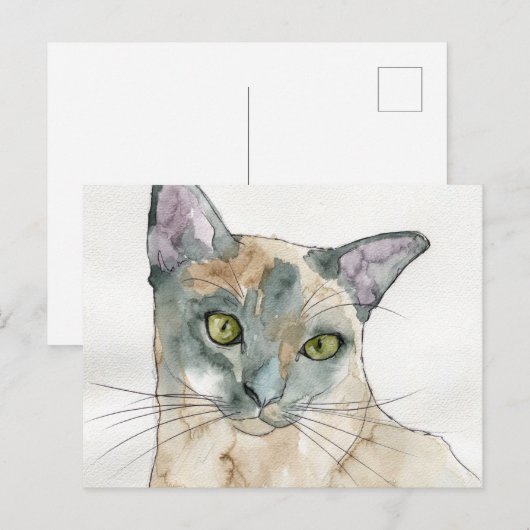 Watercolor Kat Briefkaart (Voorkant / Achterkant)