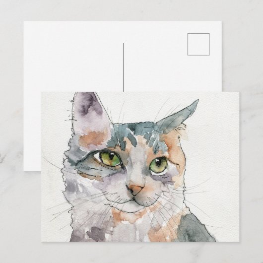 Watercolor Kat Briefkaart (Voorkant / Achterkant)