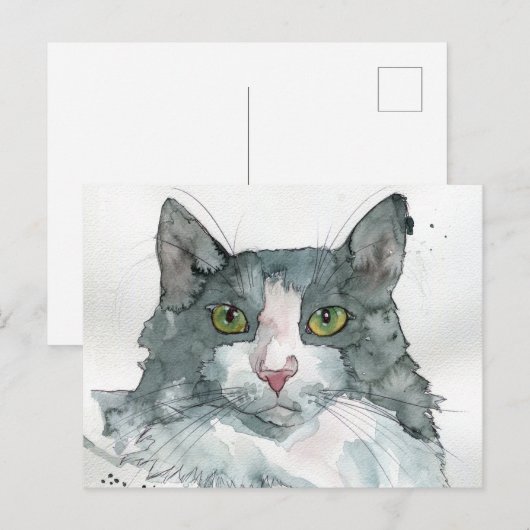 Watercolor Kat Briefkaart (Voorkant / Achterkant)