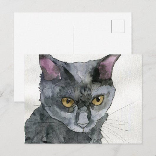 Watercolor Kat Briefkaart (Voorkant / Achterkant)