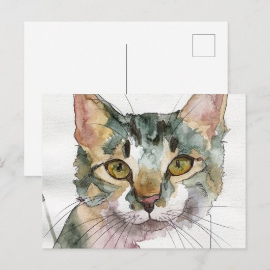 Watercolor Kat Briefkaart (Voorkant / Achterkant)