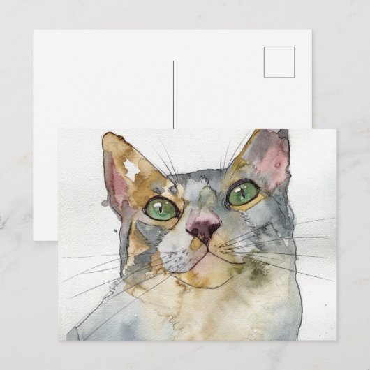 Watercolor Kat Briefkaart (Voorkant / Achterkant)