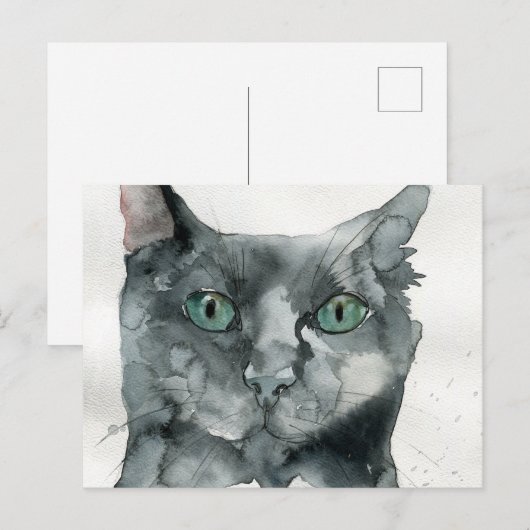 Watercolor Kat Briefkaart (Voorkant / Achterkant)