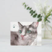 Watercolor Kat Briefkaart (Staand voorkant)