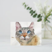 Watercolor Kat Briefkaart (Staand voorkant)