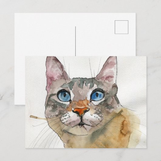 Watercolor Kat Briefkaart (Voorkant / Achterkant)