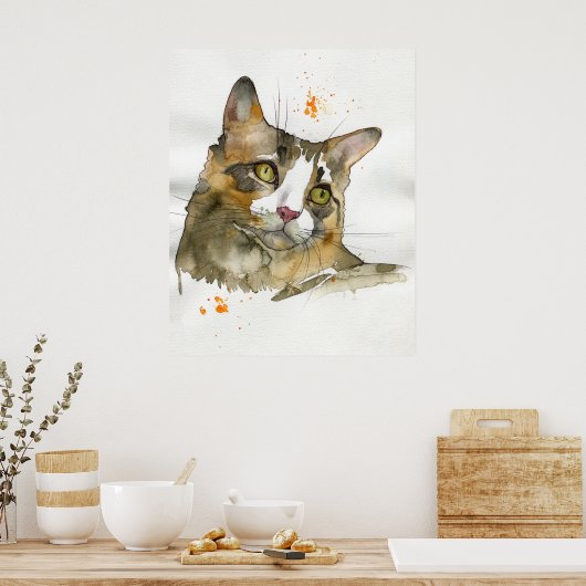 Watercolor Kat Poster (Keuken)