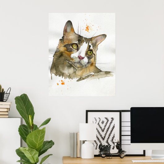 Watercolor Kat Poster (Thuiskantoor)
