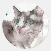 Watercolor Kat Ronde Sticker (Voorkant)