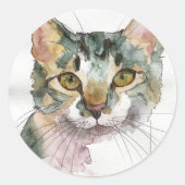 Watercolor Kat Ronde Sticker (Voorkant)