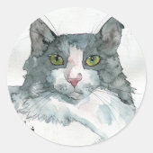 Watercolor Kat Ronde Sticker (Voorkant)