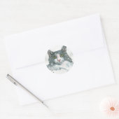Watercolor Kat Ronde Sticker (Envelop)