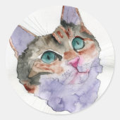 Watercolor Kat Ronde Sticker (Voorkant)