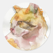 Watercolor Kat Ronde Sticker (Voorkant)
