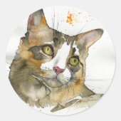 Watercolor Kat Ronde Sticker (Voorkant)