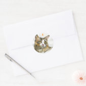 Watercolor Kat Ronde Sticker (Envelop)