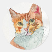 Watercolor Kat Ronde Sticker (Voorkant)