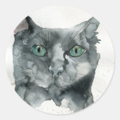 Watercolor Kat Ronde Sticker (Voorkant)