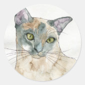 Watercolor Kat Ronde Sticker (Voorkant)