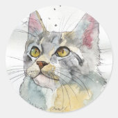 Watercolor Kat Ronde Sticker (Voorkant)