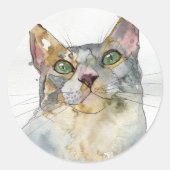 Watercolor Kat Ronde Sticker (Voorkant)