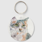 Watercolor Kat Sleutelhanger (Voorkant)