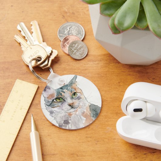 Watercolor Kat Sleutelhanger (Bureau)