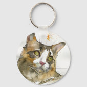 Watercolor Kat Sleutelhanger (Voorkant)