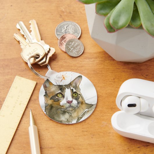 Watercolor Kat Sleutelhanger (Bureau)
