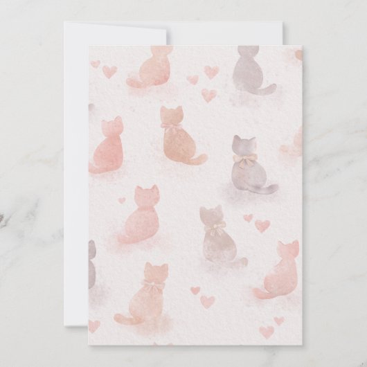 Watercolor Katten en Hartjes Uitnodiging (Voorkant)