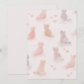 Watercolor Katten en Hartjes Uitnodiging (Voorkant / Achterkant)