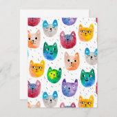 Watercolor katten en vrienden bedankkaart (Voorkant / Achterkant)