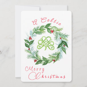 Watercolor Keltische Kerst Krans PERSONALISEER P Feestdagenkaart
