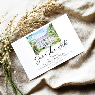 Watercolor Kerk Locatie Illustratie Bruiloft Save The Date
