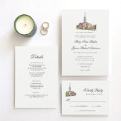 Watercolor Kerk Traditionele Trouwdag Kaart