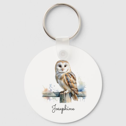 Watercolor Kerkuil Elegante Gepersonaliseerde Naam Sleutelhanger (Voorkant)