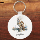 Watercolor Kerkuil Elegante Gepersonaliseerde Naam Sleutelhanger (Achterkant)