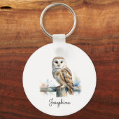 Watercolor Kerkuil Elegante Gepersonaliseerde Naam Sleutelhanger (Voorkant)