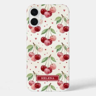 Watercolor Kersen Monogram iPhone 16 Plus Hoesje