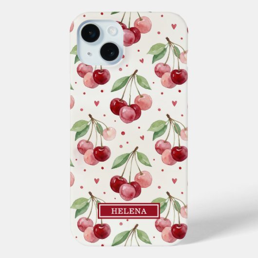 Watercolor Kersen Monogram Case-Mate iPhone Case (Achterkant)
