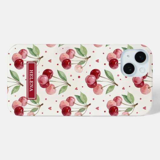 Watercolor Kersen Monogram Case-Mate iPhone Case (Achterkant (horizontaal))