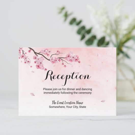 Watercolor Kersenbloesem Bloemstuk Bruiloftsrecept Kaart (Staand voorkant)